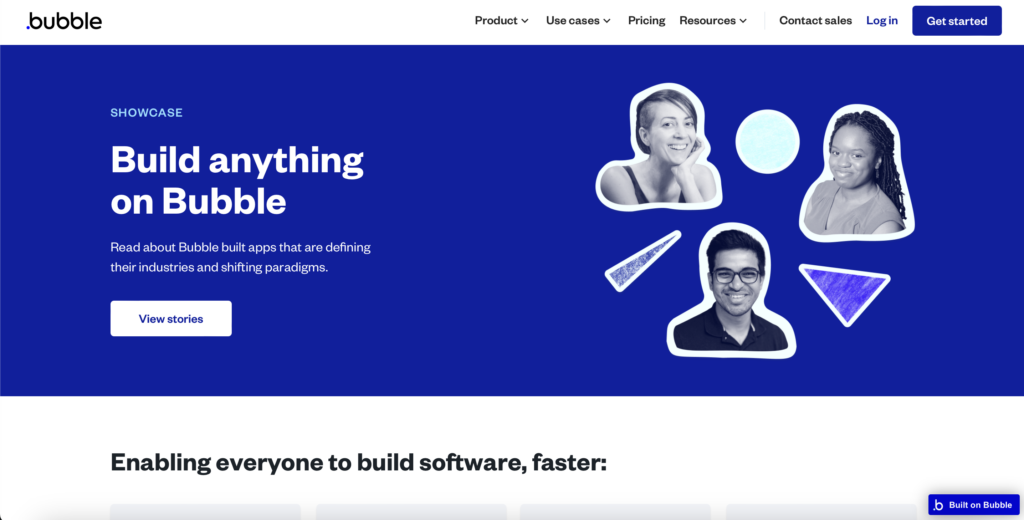 no code top tool, bubble official website screenshot